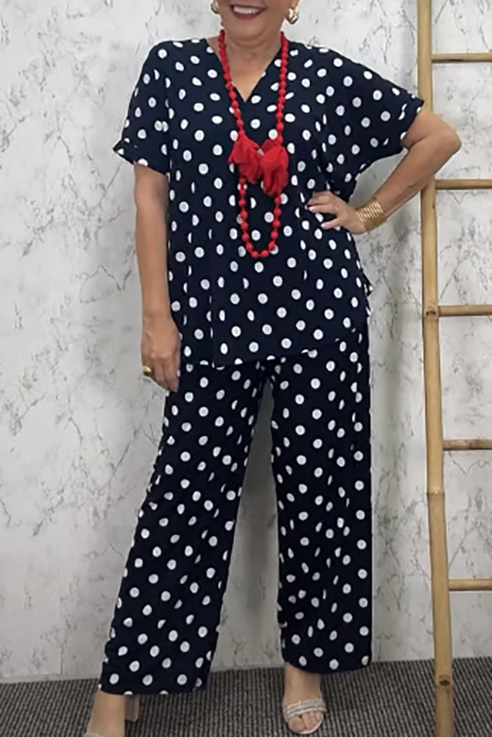 Navy White Polka Dot Two Piece Set