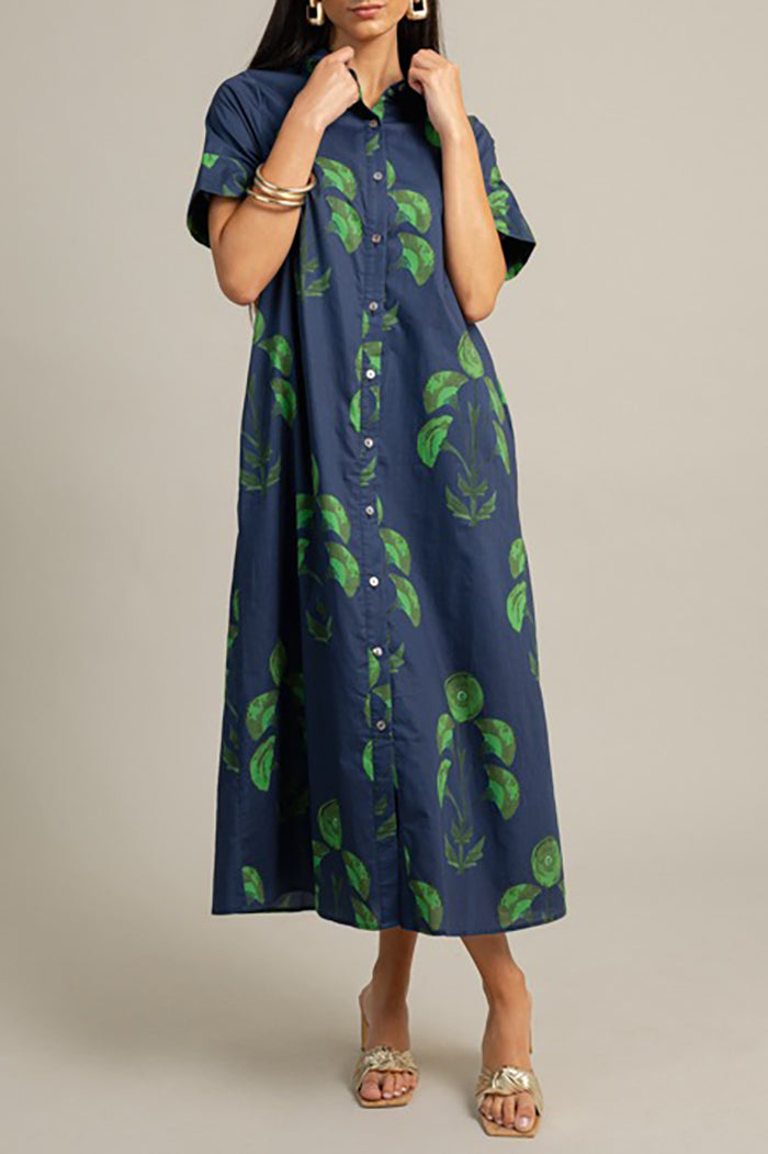 Casual Floral Maxi Shirt Dress