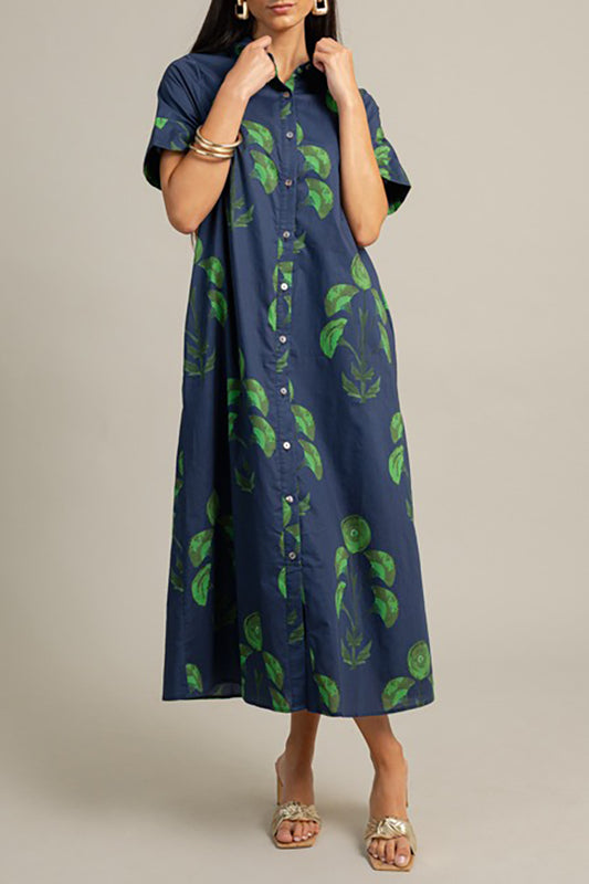 Casual Floral Maxi Shirt Dress