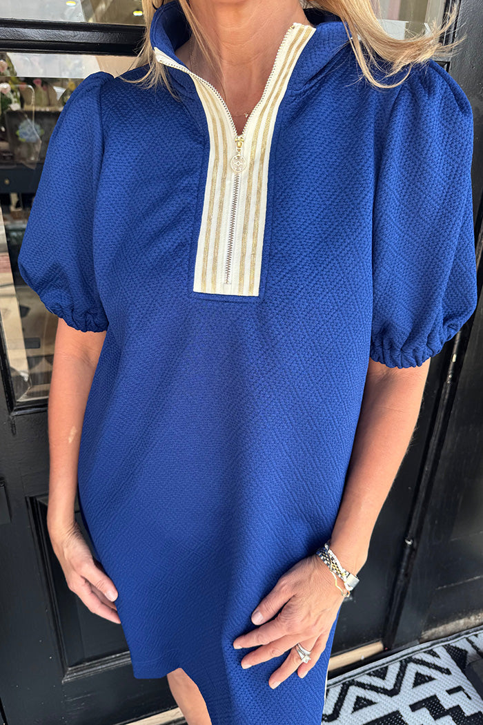 Puff Sleeve Split Neck Dress
