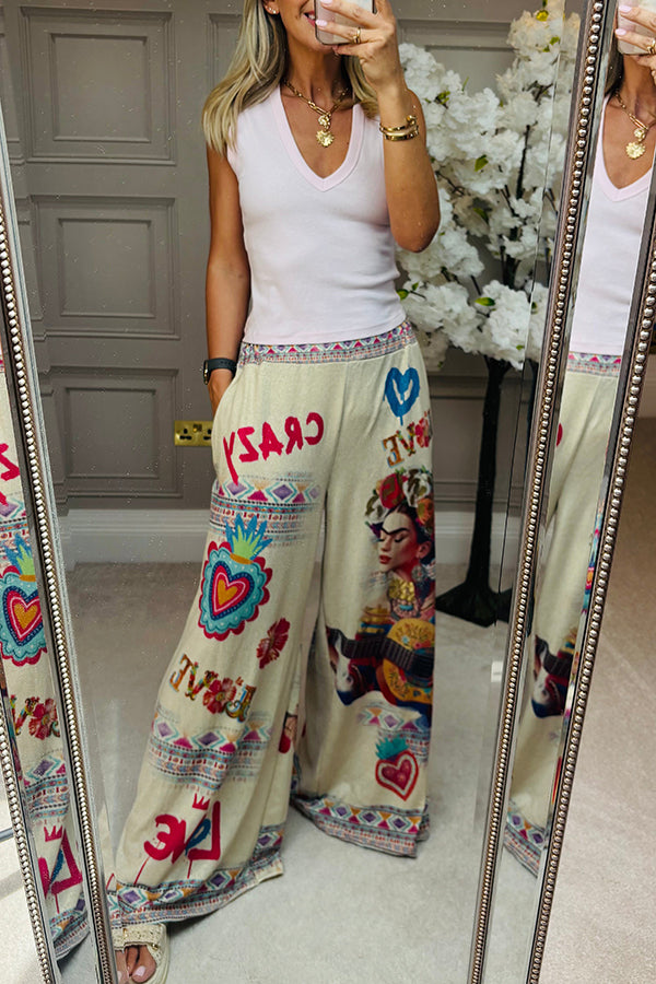 Casual Elastic Pocket Wide Leg Trousers