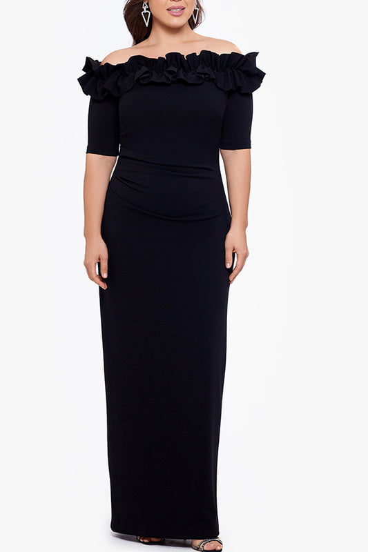 Pleated Neckline Off-The-Shoulder Dress