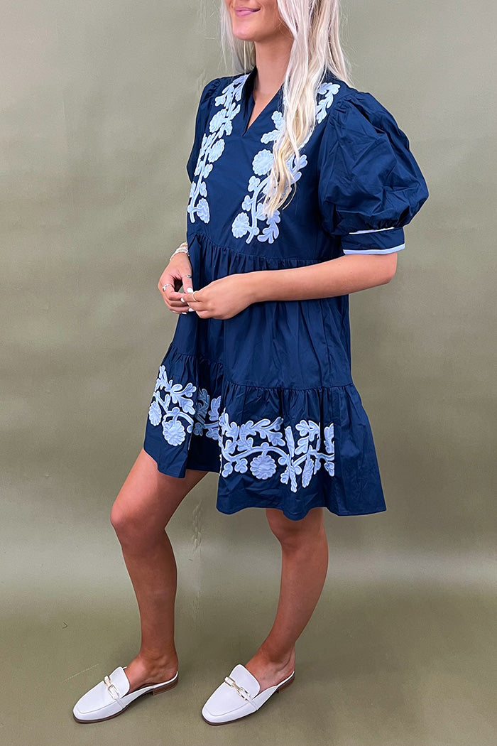 Pocketed Starry Florals Embroidered Mini Dress