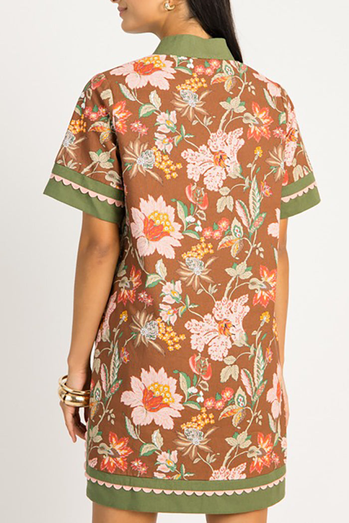 Floral Scallop Border Pockets Dress