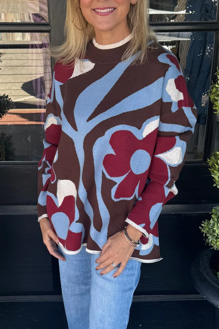 Floral Knit Long Sleeve Sweater