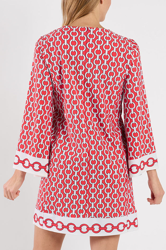 Chain Print Bell Sleeve Swing Dress