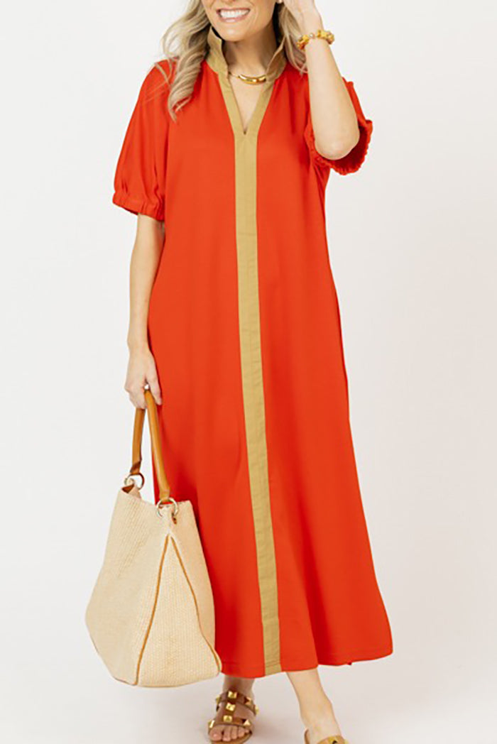 Casual Contrast Collar Pocket Dress