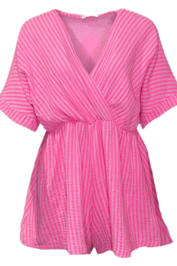 Casual Elastic Waist Stripe Romper