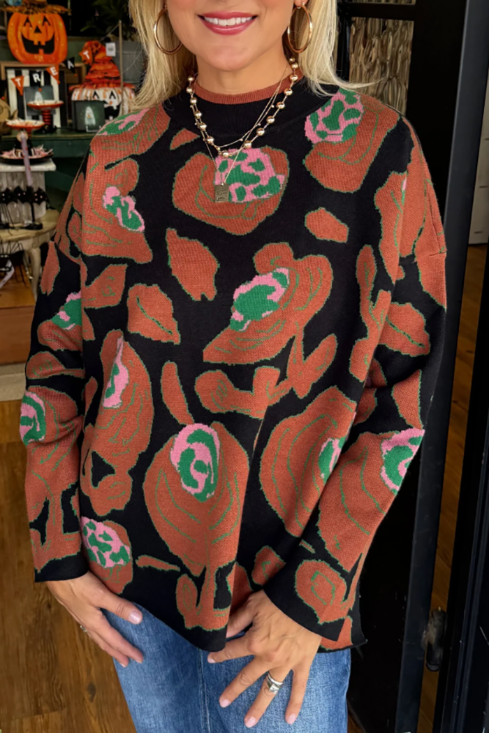 Soft Fabric Floral Pattern Sweater