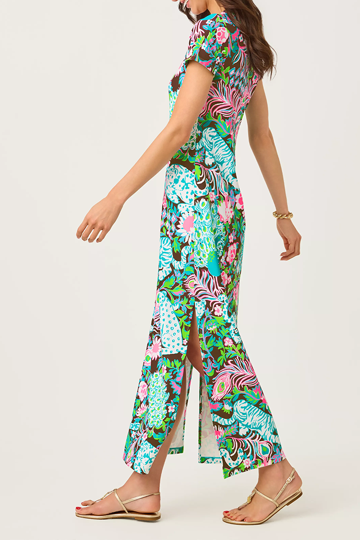 Floral Short Sleeve Side Slit Maxi Dress