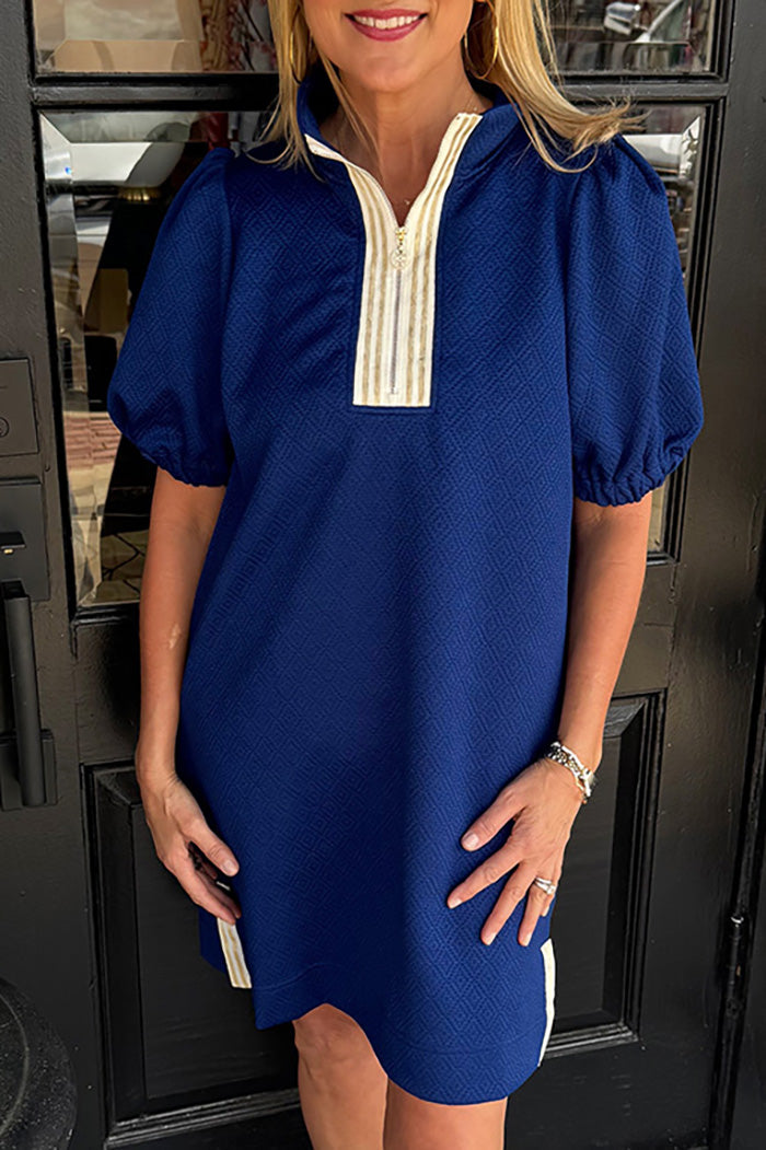 Puff Sleeve Split Neck Dress
