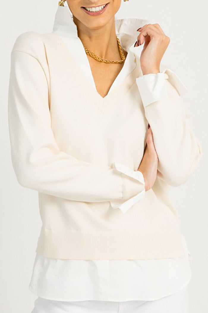 Layered Shirt Collar V-Neck Sweater