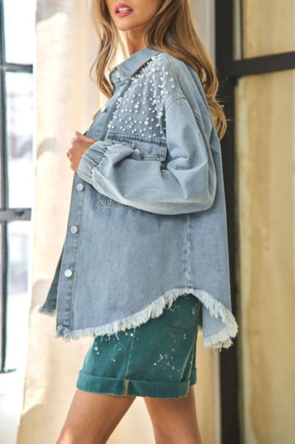 Fringed Beaded Denim Jacket