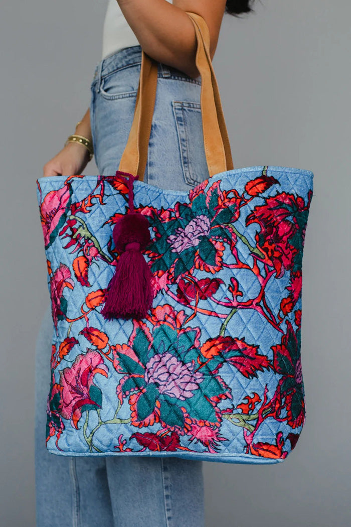 Quilted Floral Tassel Tote