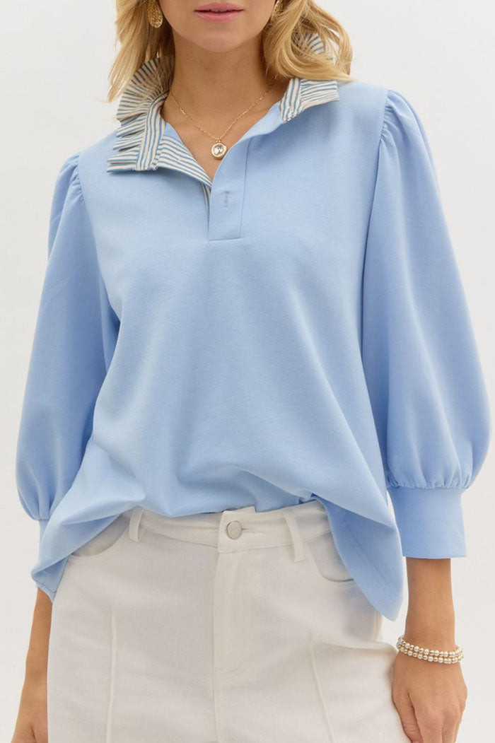 Striped Ruffle Collar Top