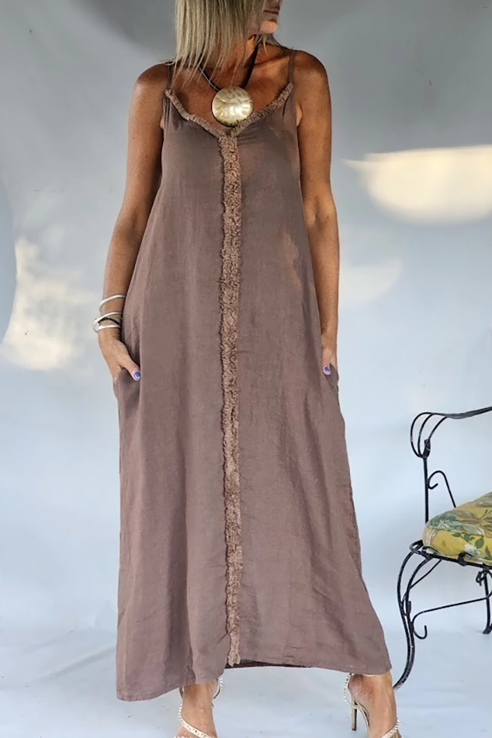 Front Trim Pocket Cami Maxi Dress