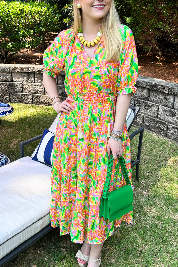 V-Neck Floral Print Dress