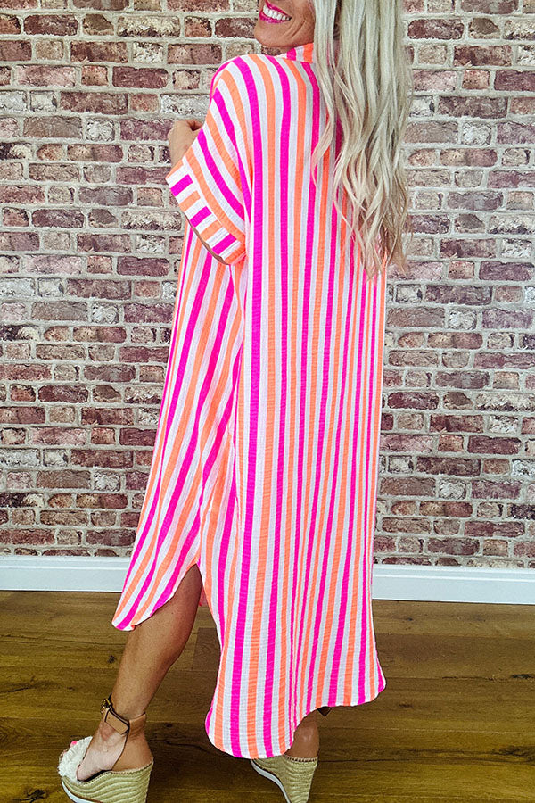 V-Neck Striped Midi Dress