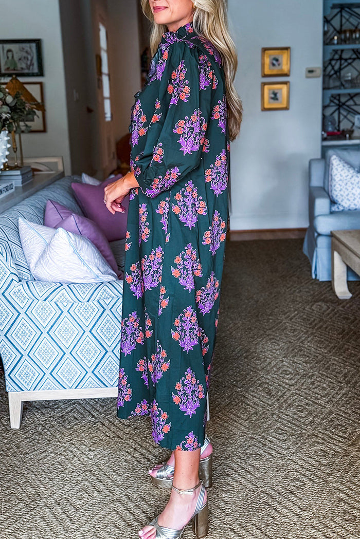 Ruffles Collar Floral Maxi Dress