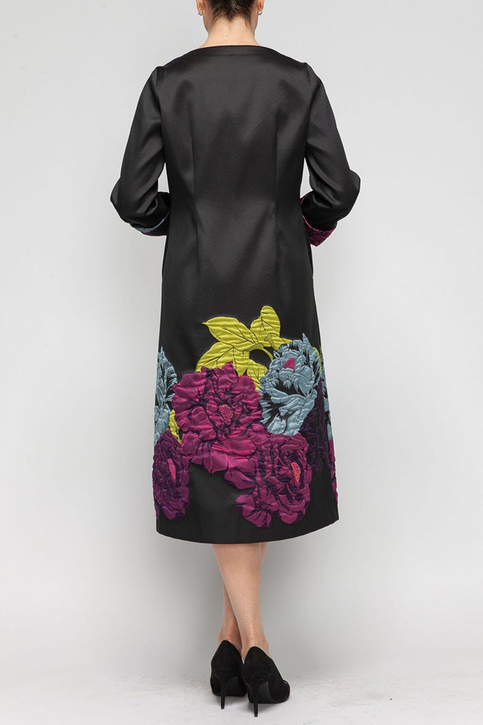 Zip Front Pocketed Jacquard Midi Dress