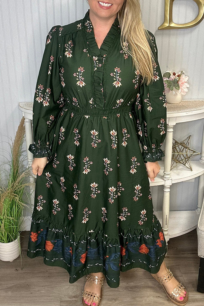 Floral Gathered Waist Ruffle Dress