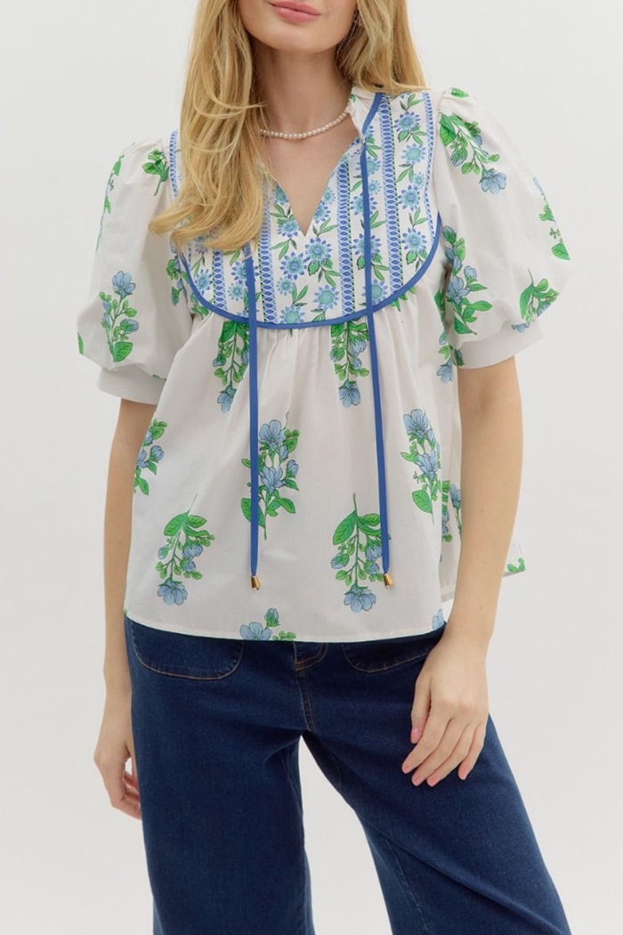 Tassel Puff Sleeve Floral Top