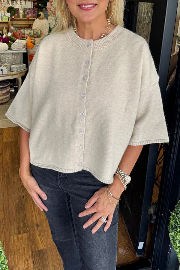 Casual Short Sleeve Button Sweater