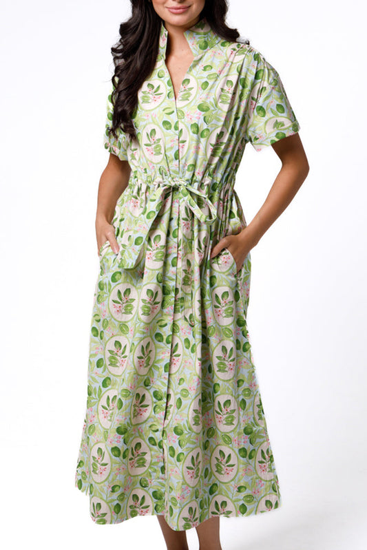 Belted Pocket Floral Midi Dress