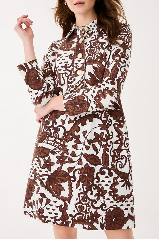 Long Sleeve Collared Print Dress