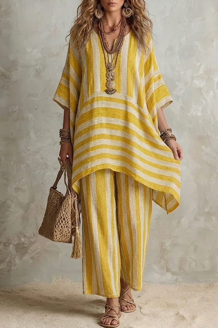 Casual Striped Tunic Pants Set