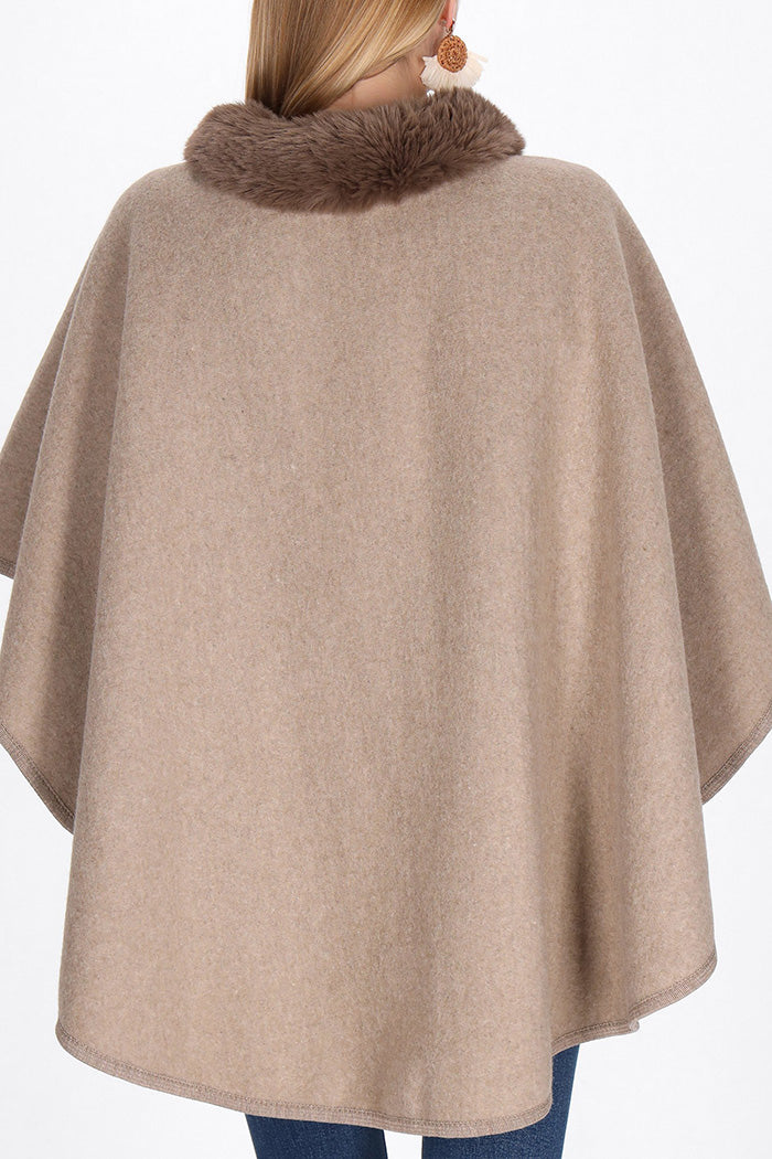 Furry Collar Casual Slip-On Poncho