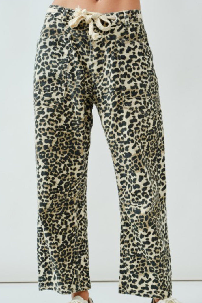 Casual Leopard Print Drawstring Pants