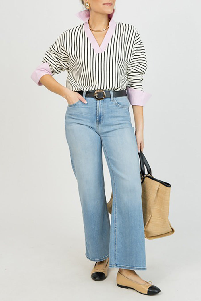 Stripe Contrast Collar Top