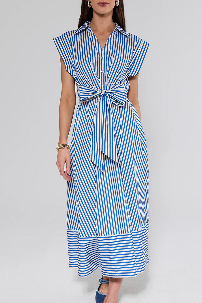 Striped Tie Waist Shirt Dress