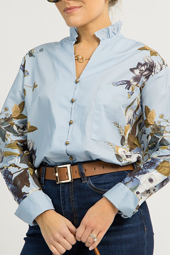 Ruffled Collar Floral Button Blouse