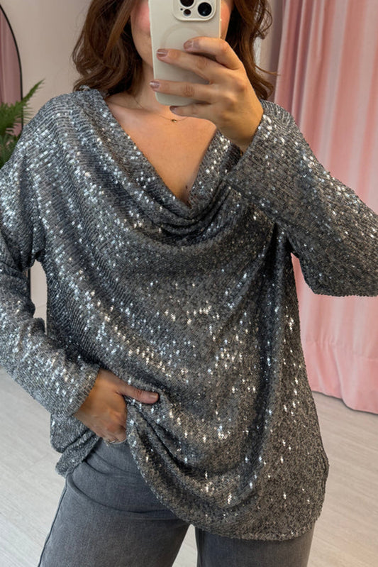 Sequin Cowl Neck Top