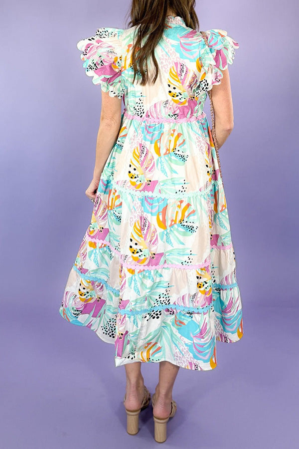 Colorful Confetti Flutter Sleeve Dress