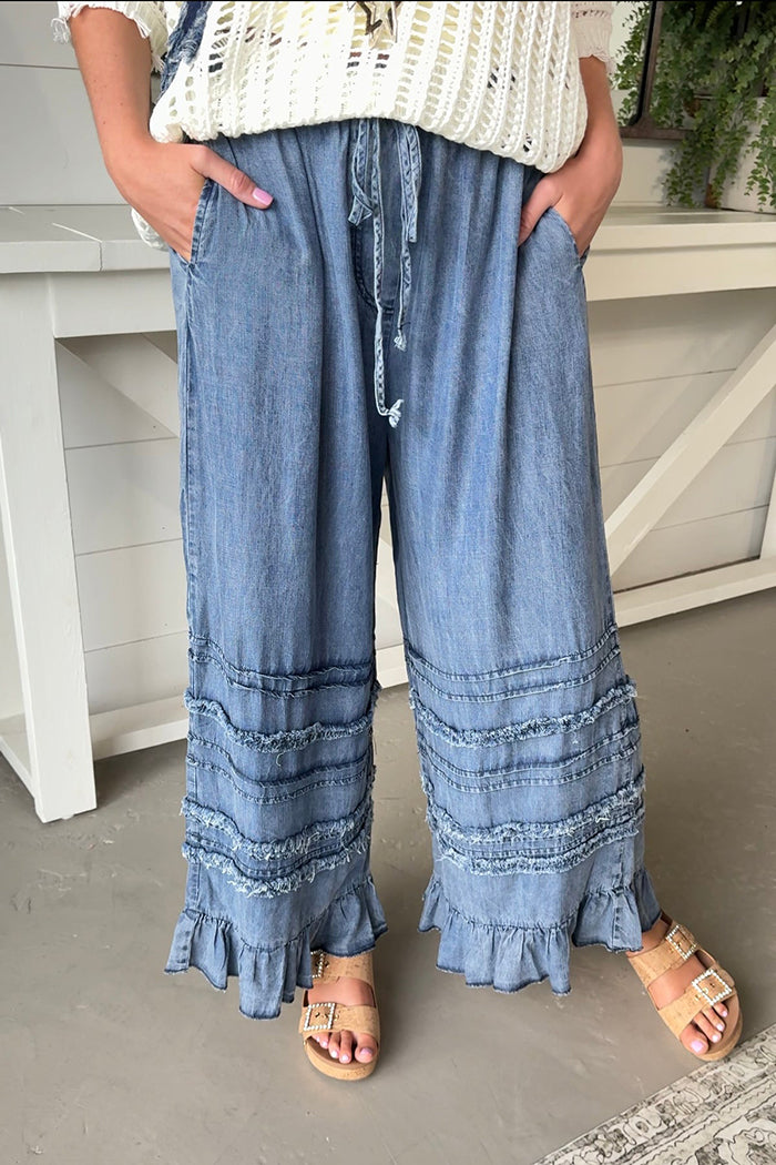 Ruffles Hem Denim Pants