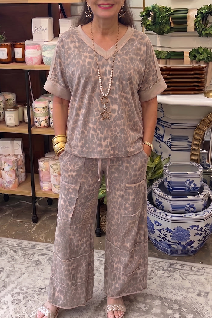 Casual Leopard Print Two-Piece Set