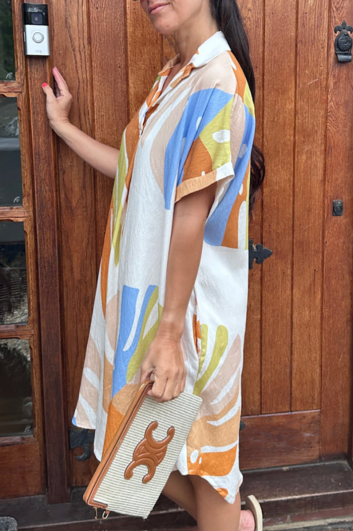Abstract Print Collared Pocket Dress