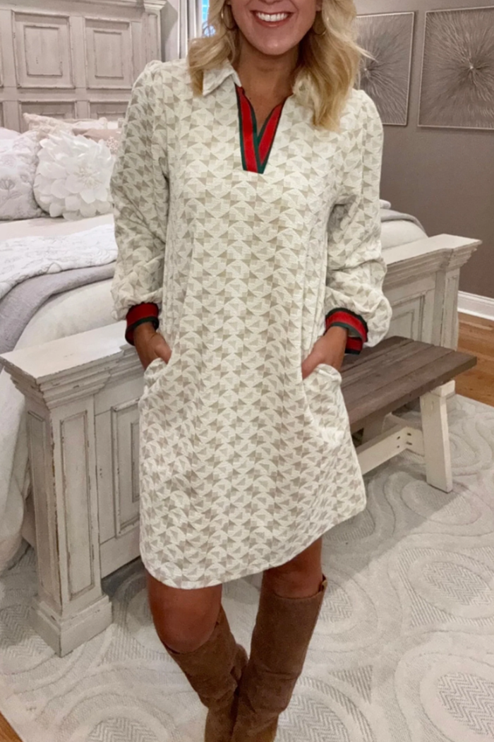 Stripe Contrast Accent Geo Print Dress