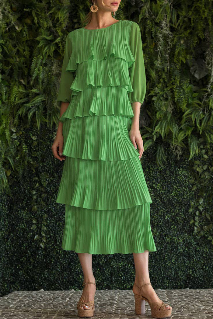 Pleated Ruffle Tiered Top And Skirt Set