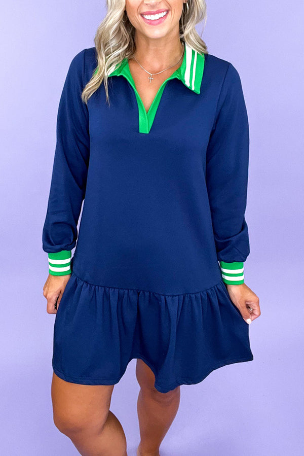 Contrast Trim Ruffles Hem Dress