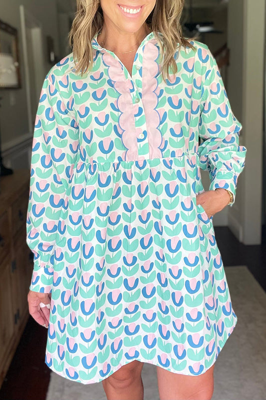 Printed Long Sleeve Shirt Dress