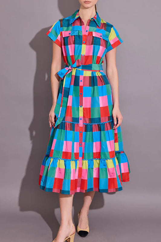 Vibrant Patchwork Shirt Maxi Dress