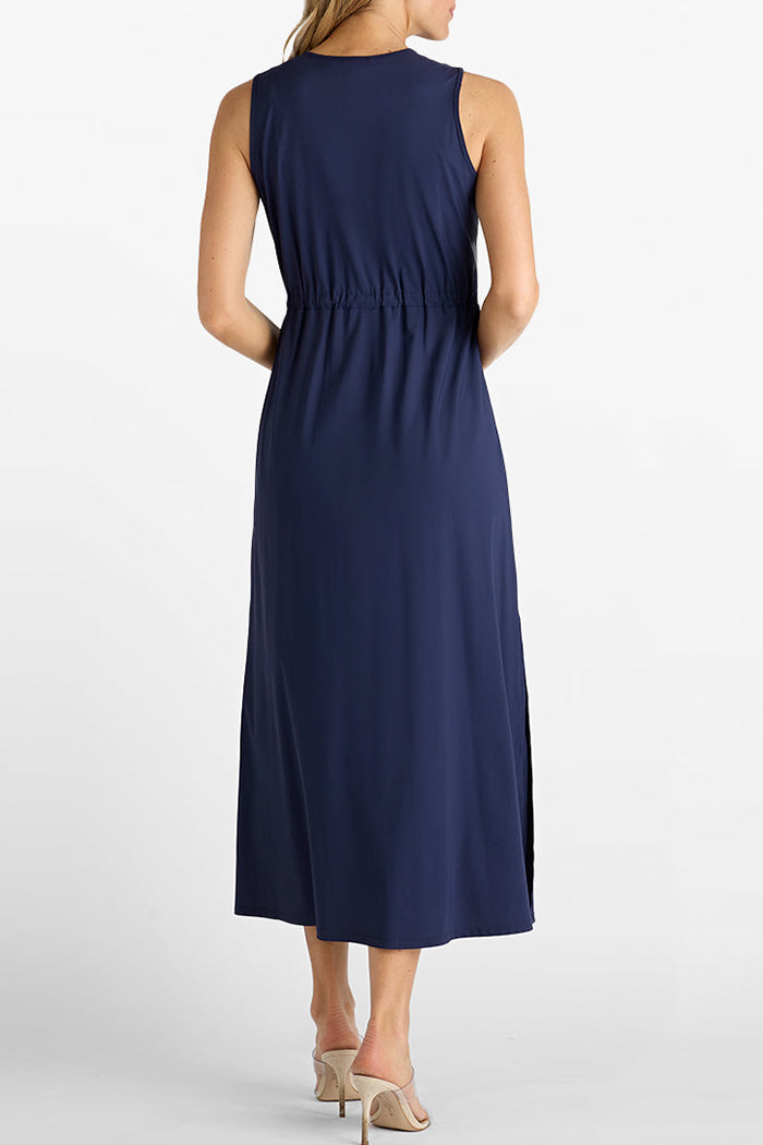 Sleeveless Drawstring Waist Split Dress
