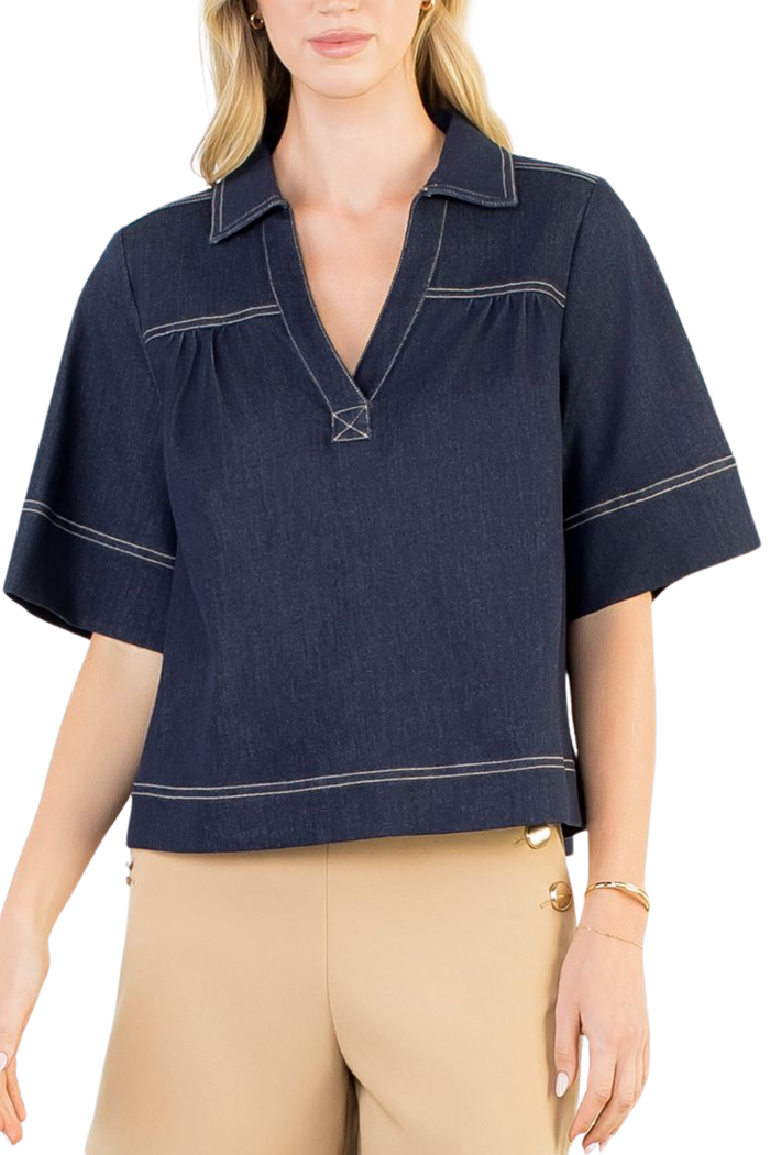 Casual V-Neck Denim Top