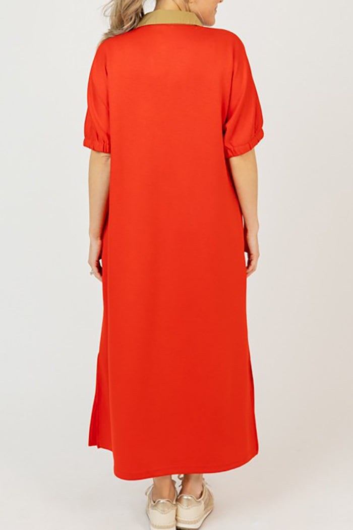 Casual Contrast Collar Pocket Dress
