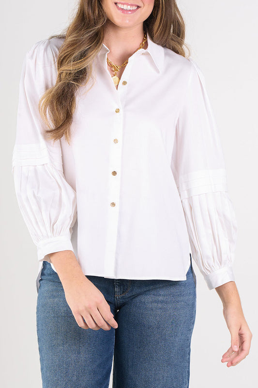 Pleated Sleeves Solid Color Top