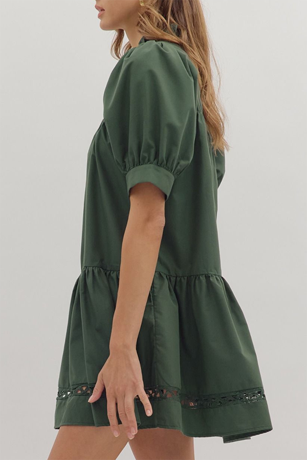 Casual Puff Sleeve Ruffles Dress